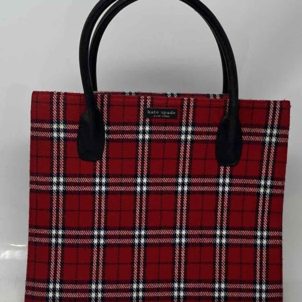 Kate Spade New York Womens Black Red Plaid Printed Double Handle Tote Purse